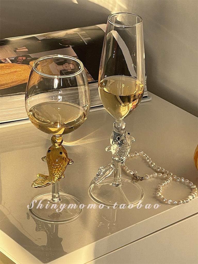 Fish Handle Glass Wine Goblet Glass Cup Champagne Coupes Water Tumbler 300ml