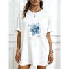 Oversized T Shirt Dress Black Blue Flower And Text Print Casual Streetwear For Women