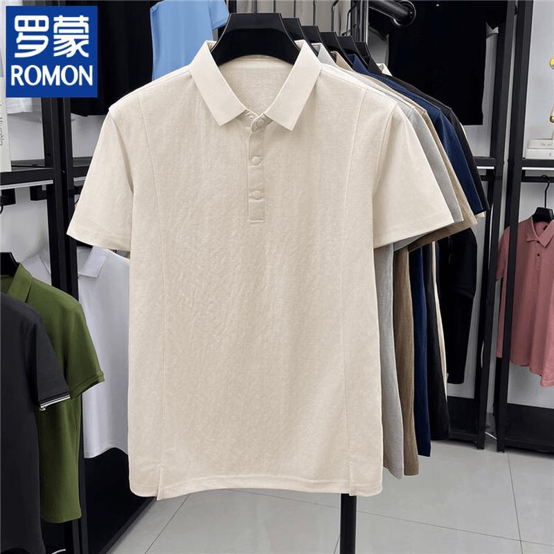 ROMON Men's Premium Linen-Cotton Blend Short Sleeve Polo Shirt