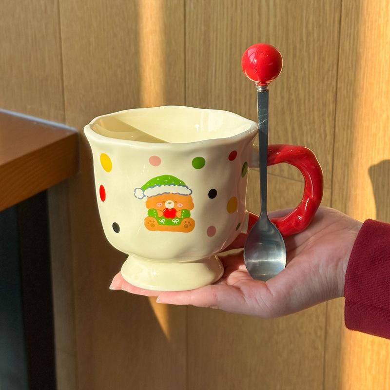 Milch Fufu niedlicher gepunkteter Bär Keramiktasse für Jungen und Mädchen Geburtstagsgeschenk Freundin Souvenir Geschenkbox