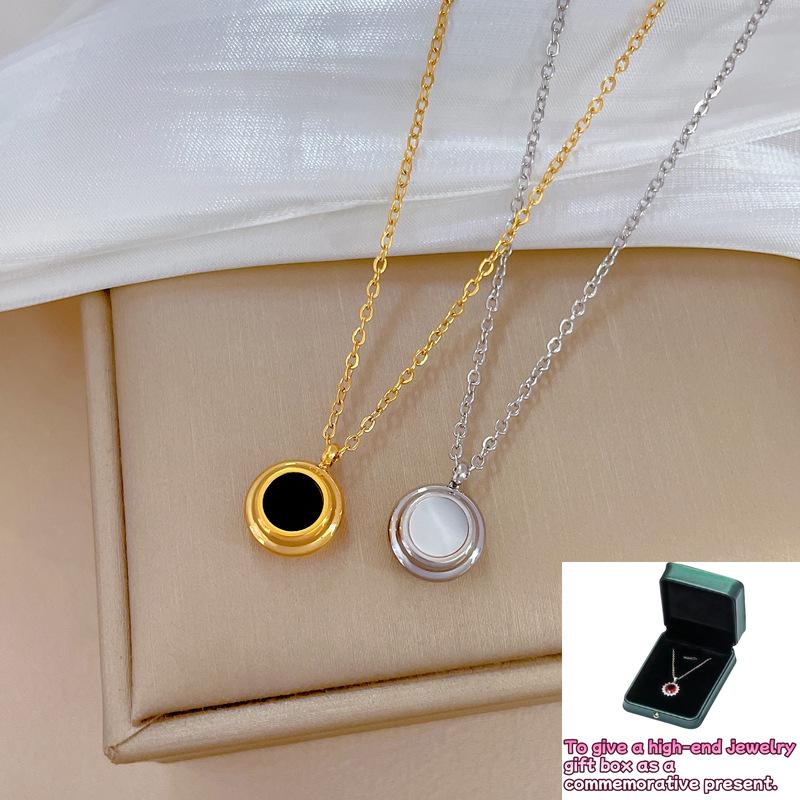 

[Whole body] Double-sided shell minimalist wind stove real gold necklace female ins Internet celebrity collarbone chain accessories