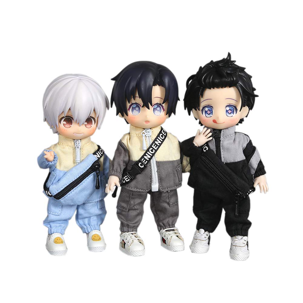 Obitsu 11 OB11 Size Outfit for Obitsu Doll 11cm Outfit Cargo and Waist Pouch Body, 3-Piece Set Coat, Pants, (5 Colors, Black)