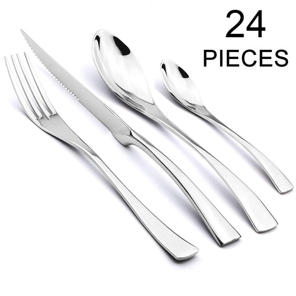 Food Tableware 24Pcs Rainbow Dinnerware 18/10 Stainless Steel Flatware Set Steak Knife Fork Spoon Teaspoon Cutlery Set