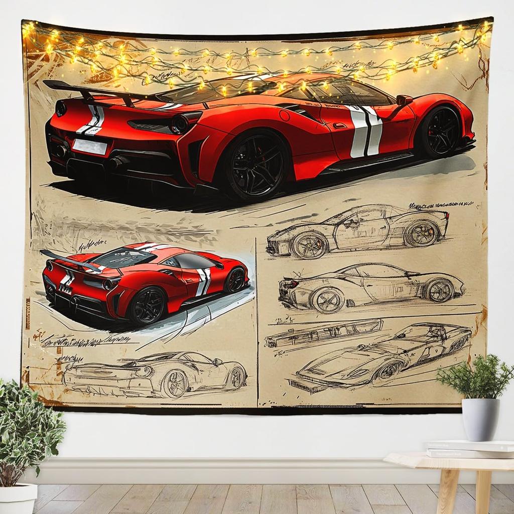 Japanese Car Tapestry, Fuji Mountain and Cherry Blossom Print Wall Hanging for Bedroom, Living Room and Aesthetic Decor