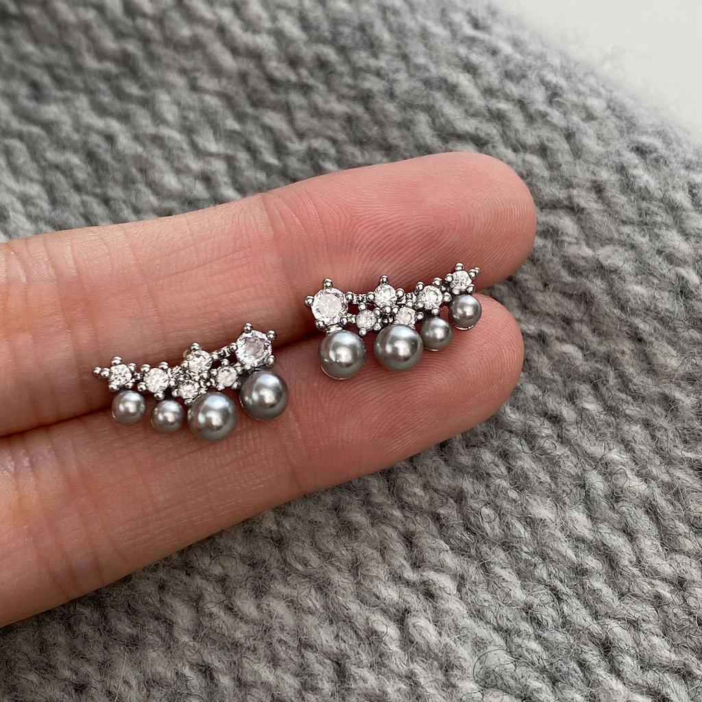 New in fresh and cool diamonds inlay gray pearl earrings with a simple gentle and high-end earrings for women part jewelry gifts