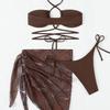 European & American Sexy Halter Neck Bikini Three-Piece Set: Bandeau Bikini & Split Swimwear