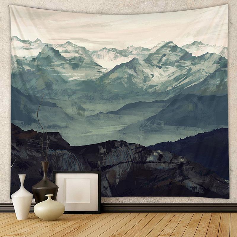 Nordic Mountain Sunset Printed Tapestry Natural Landscape Wall Hanging Cloth Beautiful Bedroom Background Decoration with Nails