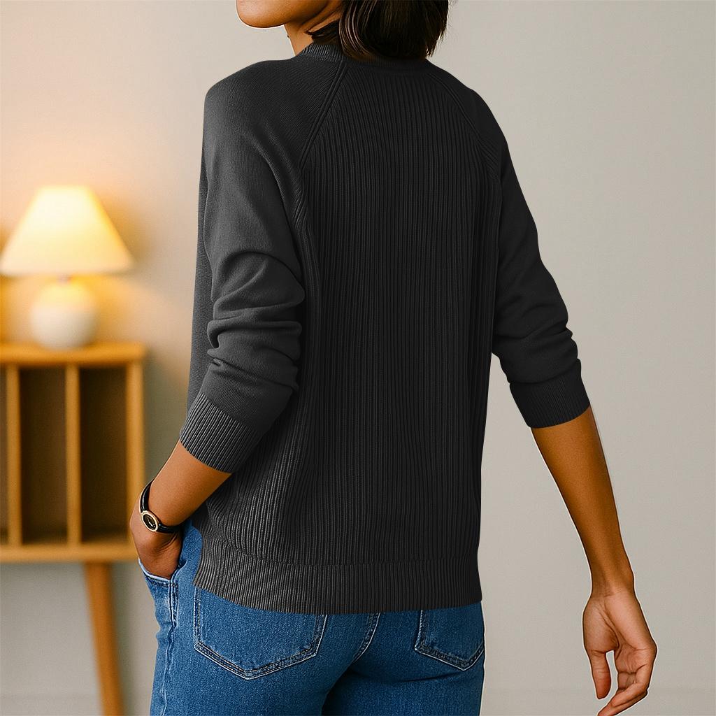 Women's Fashion Casual Solid Color Round Neck Split Hem Raglan Sleeve Long Sleeve Sweater Top