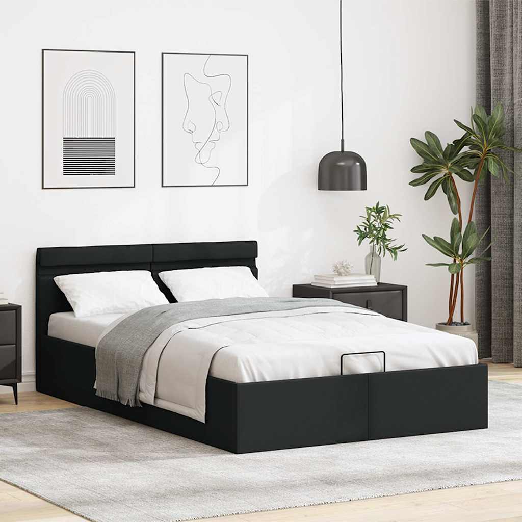 Hydraulic Storage Bed with LED Lighting Faux Leather 140x200 cm