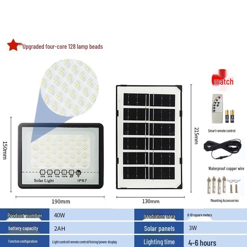Solar Powered Outdoor Floodlight with Remote Control