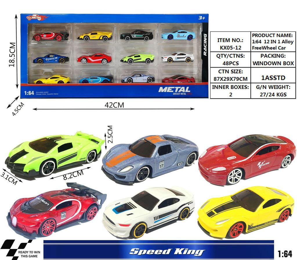 1:64 Diecast Alloy Cars - Set of 12 Boxed Models for Boys, Sliding Metal Car Toys