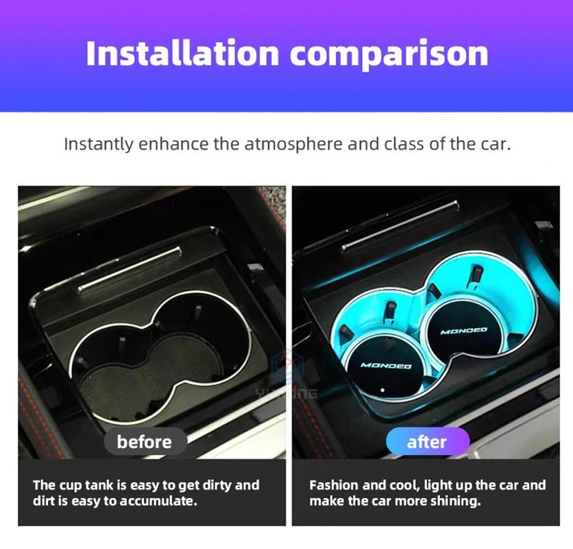 XFVD7 Luminous Car Water Cup Coaster Holder 7 Colorful USB Charging Car Led Atmosphere Light For Ford Mondeo MK5 MK4 MK3