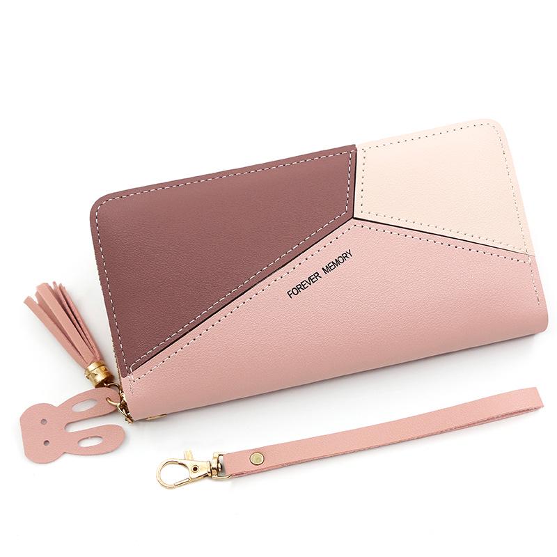 New Women's Korean Style PU Patchwork Long Wallet - Color Block Zipper Coin Purse & Mobile Phone Holder