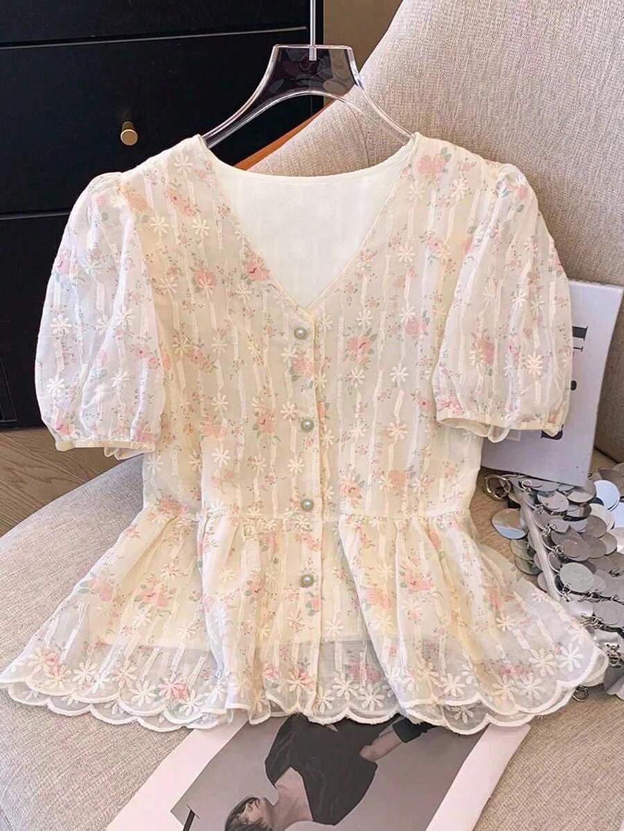 In-Stock Plus Size European & American Summer Casual Women s Embroidered Button Cardigan 3XL