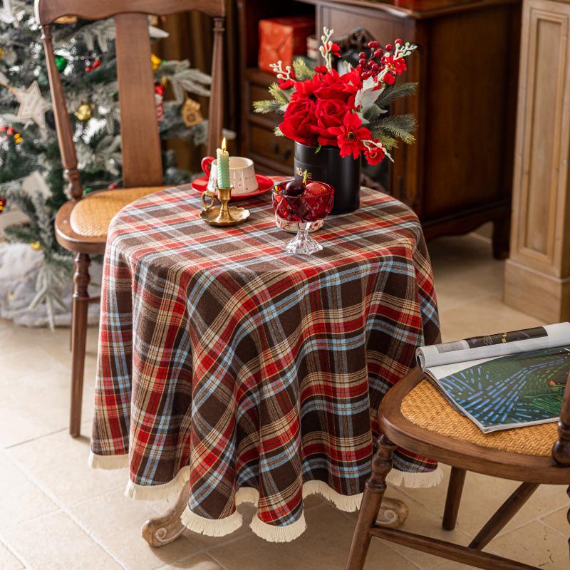 Retro Amerikanische Karomuster Weihnachts-Tischdecke für Rechteckige und Runde Tische