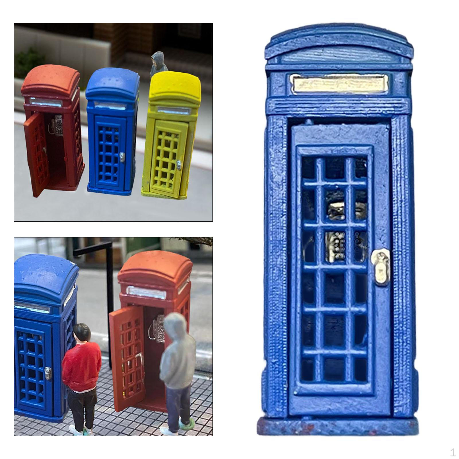 1/64 Miniature Phone Booth Telephone Collectibles Accessories DIY Projects Retro Railway синий