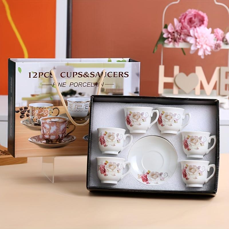 12pcs Ceramic Tea Set European Style Floral Ceramic Tea Set Include 6 Cups And 6 Plates Coffee Set For Home Tea Party Garden Party Coffee Shop Tea Acc