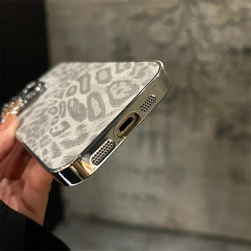 Luxury Plating Leopard Texture Leather Case For 17 16 15 14 Plus 13 12 11 Pro Max Lens Protection Shockproof Cover Capa