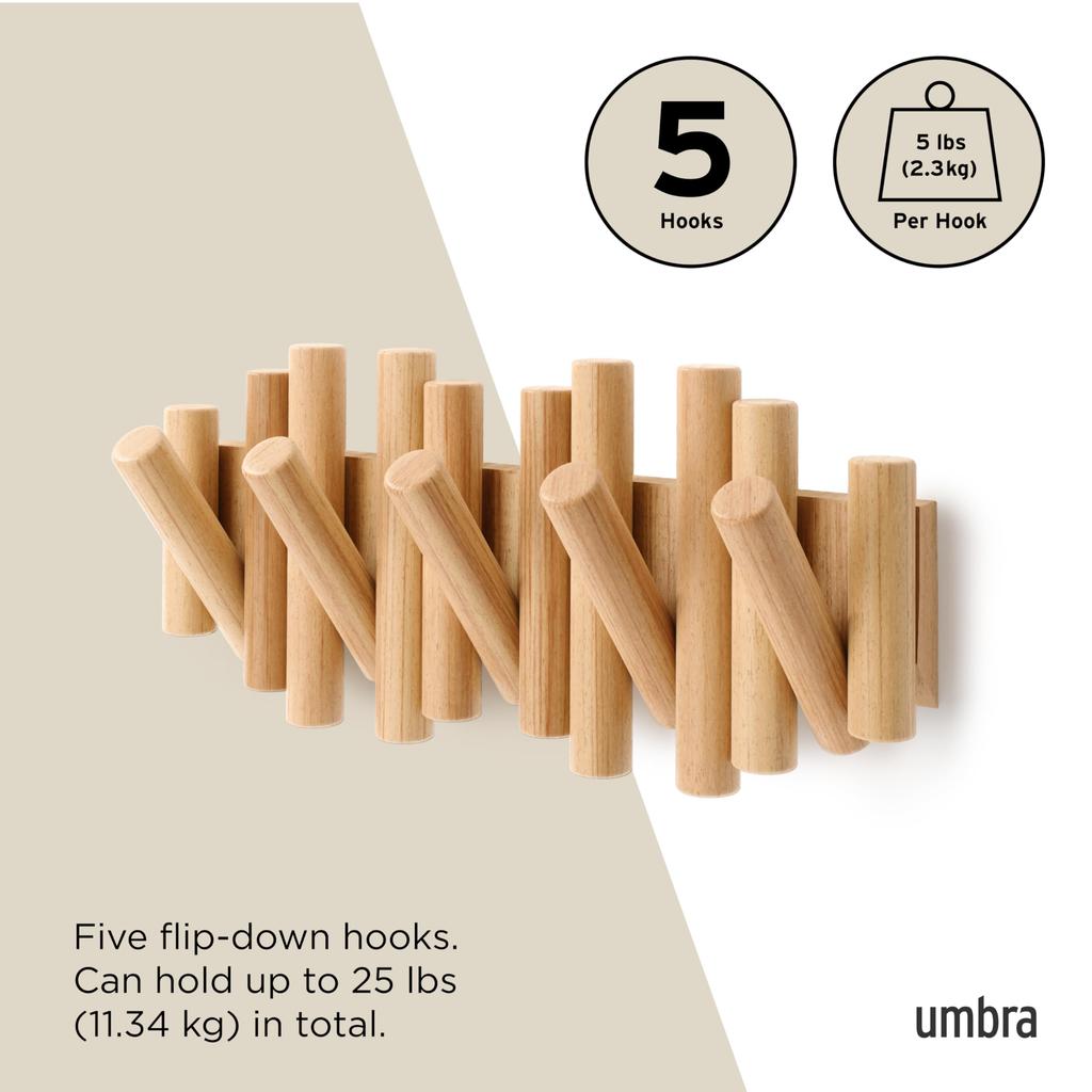 Umbra Wall Hooks, Wall Hanger, 5-Hook Set, Natural, PICKET 21011471390