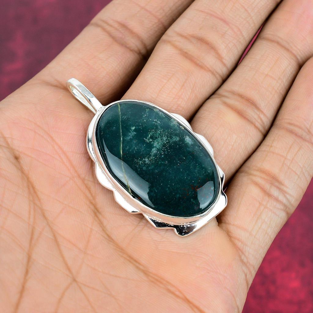 Moss Agate Pendant, Gemstone Jewelry 925 Solid Sterling Silver Pendant, Gift For Women Handmade Pendant