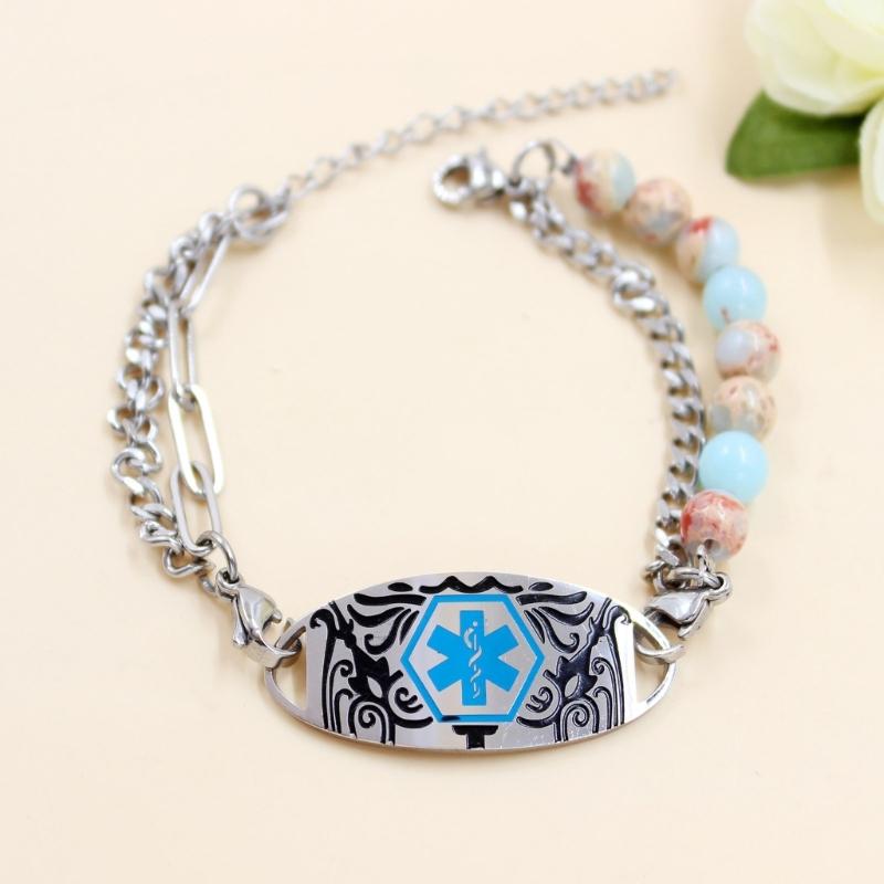 Verstellbares Medicals Alert ID-Armband mit gravierbarem Anhänger, Edelstahl, doppellagiges Armband, Handgelenkschmuck