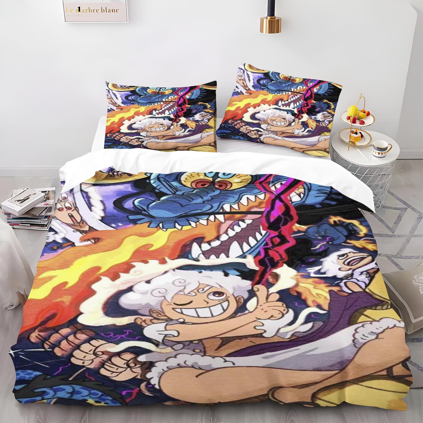 Ensemble de literie 2/3 pièces Pirates Dessin animé Housse de couette Luffy's Gear 5 Innocence enfantine Chambre à coucher 100% Polyester Cadeau adulte 90×200cm