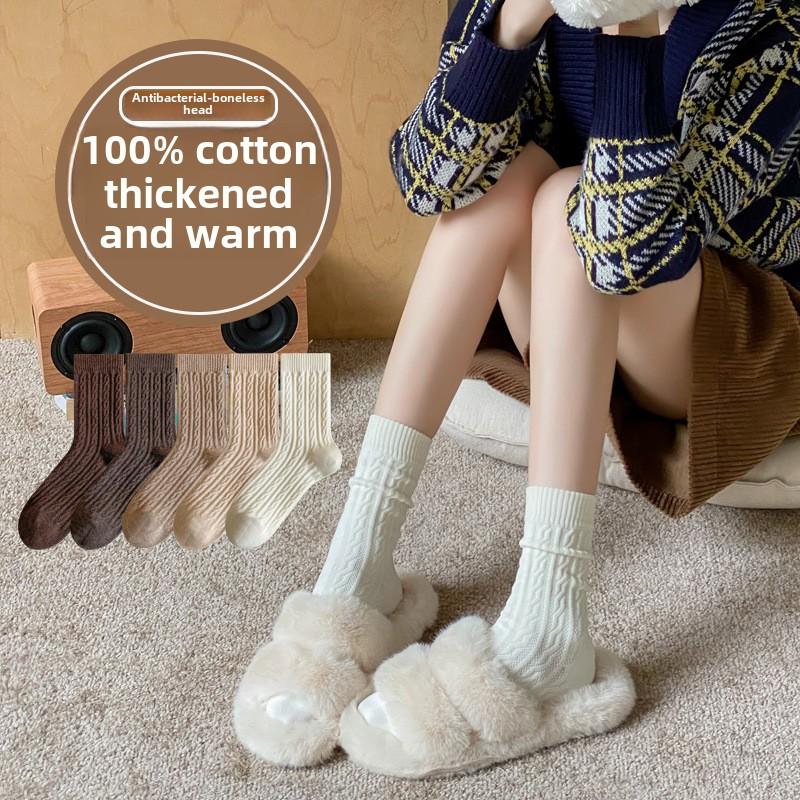 

5 пар женских осенне-зимних толстых рельефных носков без косточек из чистого хлопка с антизапаховыми и впитывающими пот средними трубочками 5 Pairs чёрный