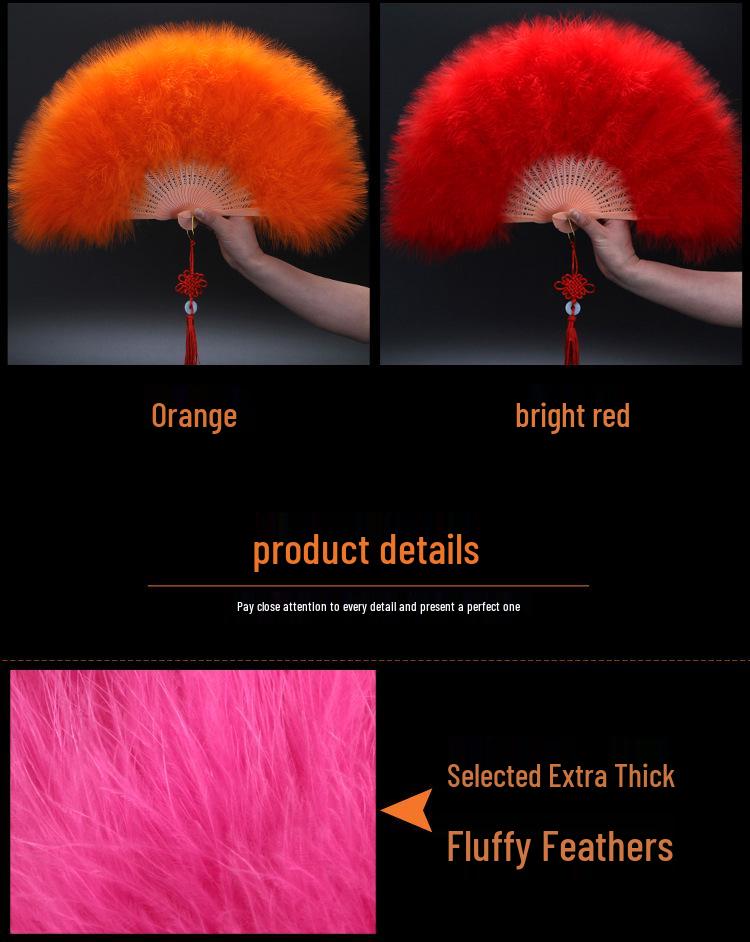 Ancient Style Qipao Feather Folding Fan for Dance and Photography