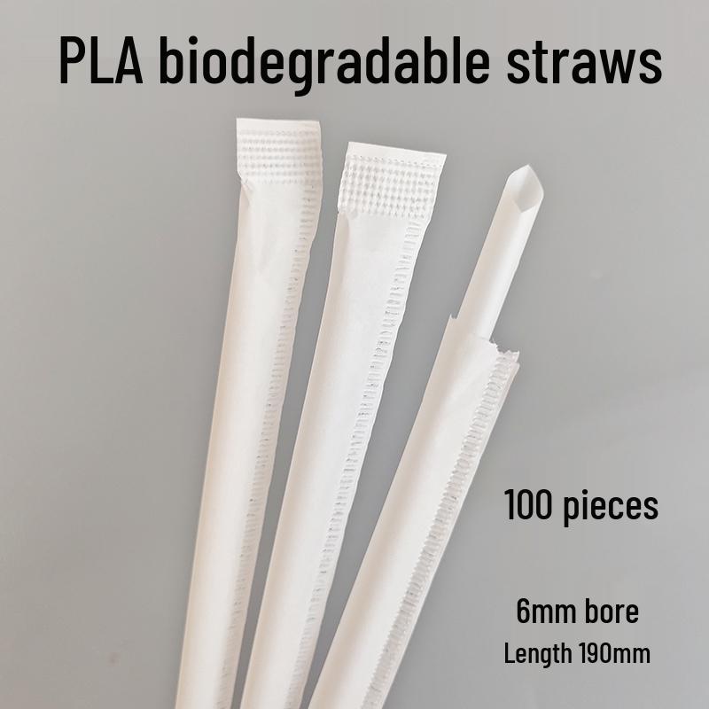 ShuangTong Biodegradable Black PLA Straws, Individually Wrapped for Beverages, Juice, Milk, and Tea, 100-Pack