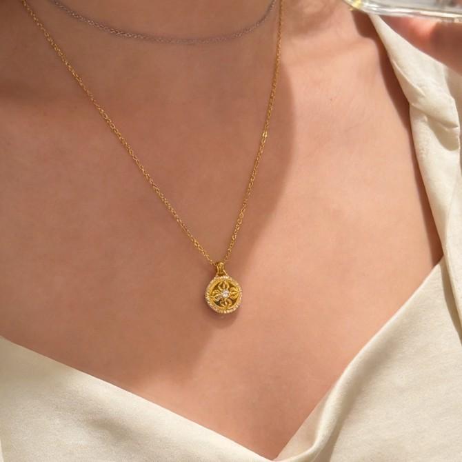 Inlaid diamond hollow cross vajra compass necklace for women, light luxury niche high-end design pendant accessory, collarbone chain