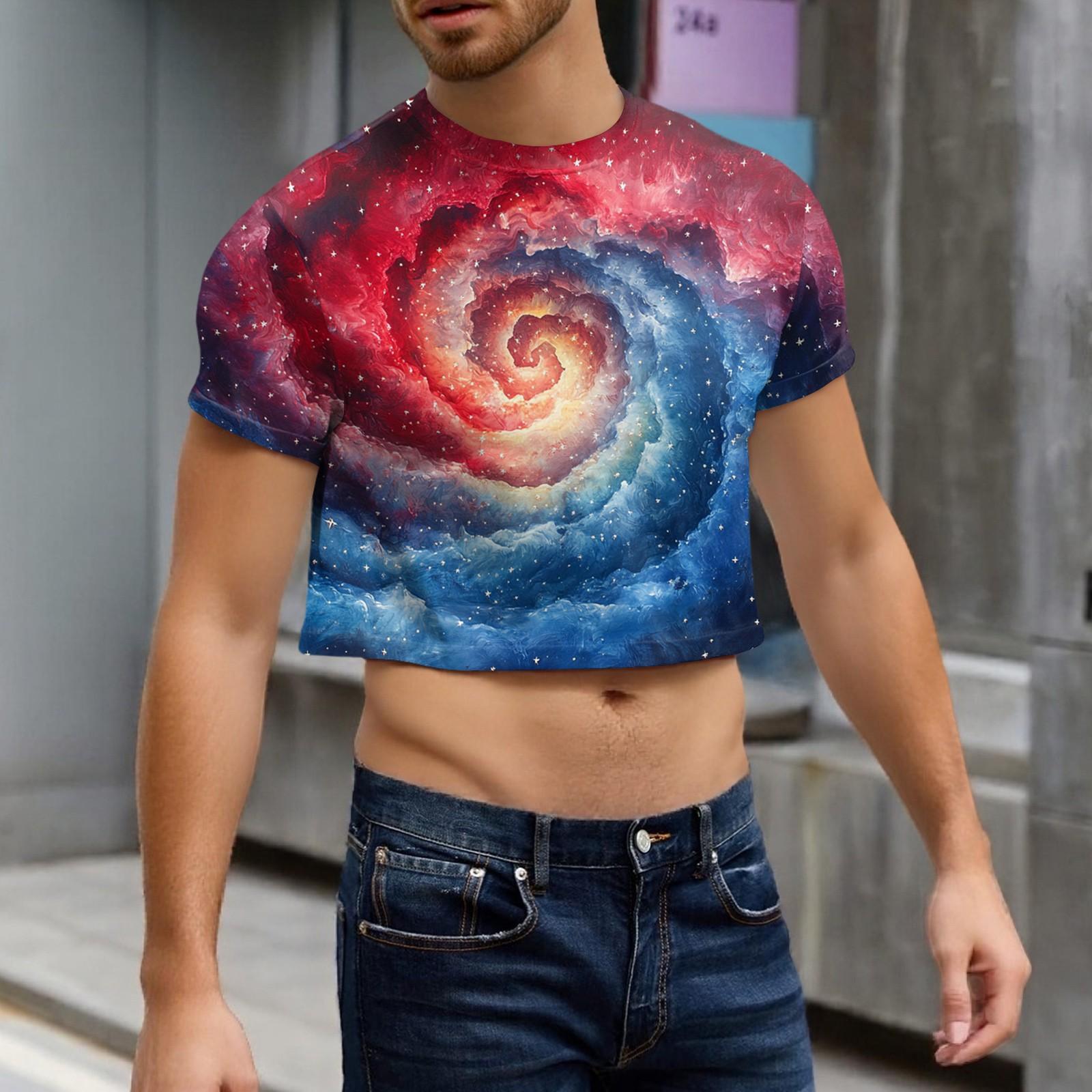 

Men s Half Cut Casual Beach Round Neck Short Sleeved Top XXL синий