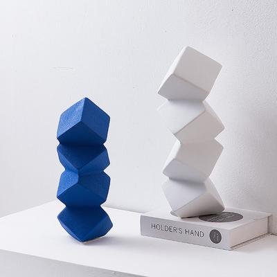 Keramik-Ornamente Geometrische Quadrat-Skulptur Gestapelte Quadrate Gespleißte Halbkreise Figuren Heimdeko-Zubehör