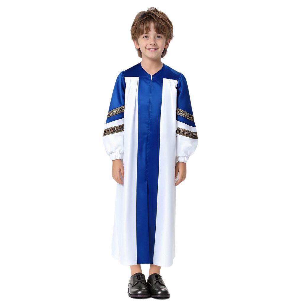 Kinderen Halloween Kostuum Priester Gewaad: Color Block Ritssluiting Badjas met Geborduurde Strepen voor Koor Themafeest