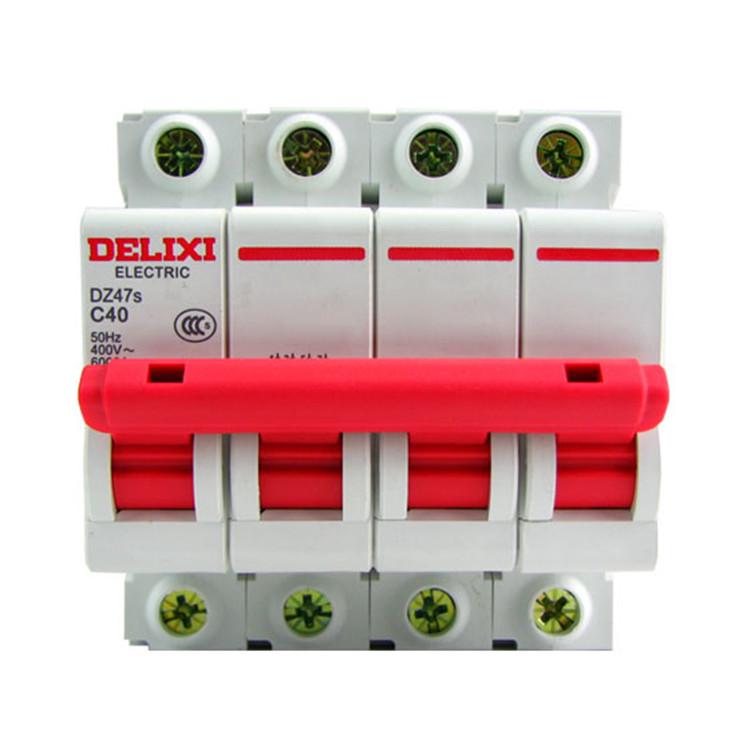 Delixi DZ47s-63 4P Four-Pole Miniature Circuit Breaker, Type C, Three-Phase Switch.
