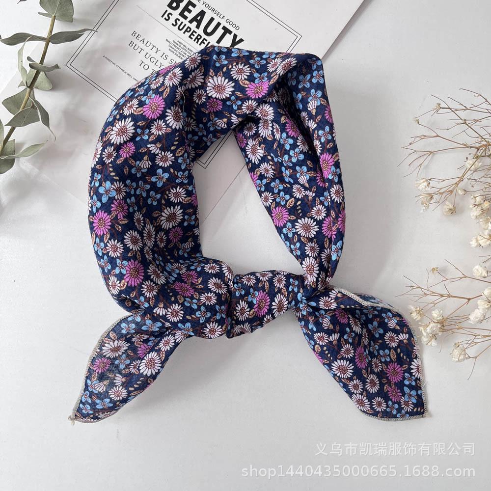 Silk Scarf Small Square Scarf Women'S Cotton And Linen Scarf Fresh Small Floral Encrypted Decorative Retro Headband Exquisite
