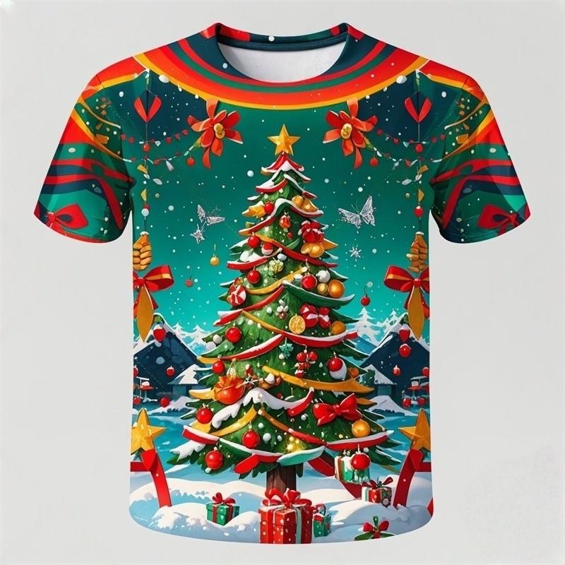 Children's T-shirt Santa Claus Christmas 3D print Short Sleeve T-Shirt for Boys Girls 2-10Y Kids Clothes for Holiday Celebration