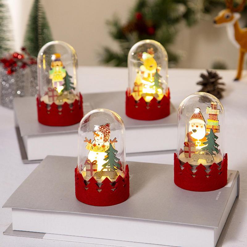 Christmas Glass Ball Decorative Miniature Nutcracker Snowman Globe LED Glowing Wooden Ornament Kids Xmas Snow Globe Gifts