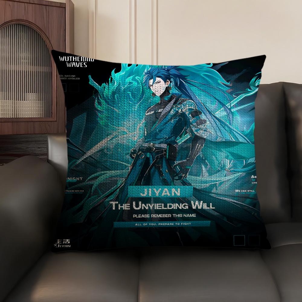 Ji Yan Wuthering Waves Cute Cushion Cover Natural Linen Organic Fabric Double-Sided Printing Sofa Home Decor Gift Pillow Case
