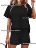 2026 Spring/Summer Women's Stretch Sport Casual Two-Piece Set - Round Neck Short Sleeve Top & Shorts