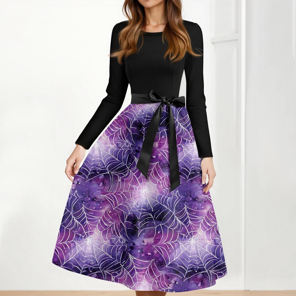 Women's Casual Fashion Halloween Printed Round Neck Vintage Dress