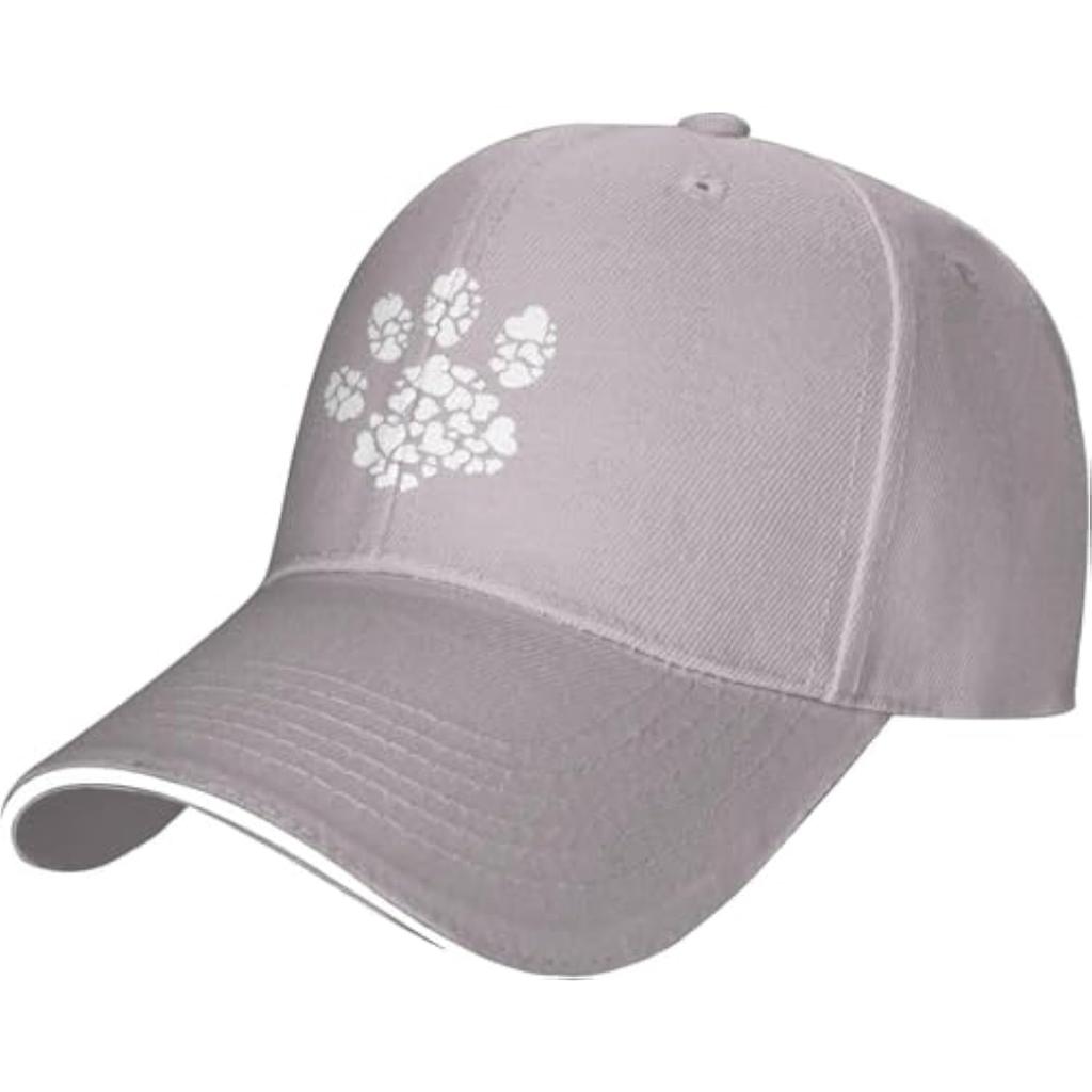 Heart Paw Print Baseball Cap Polyester Adjustable Dog Lover Casual Baseball Hat for Adult