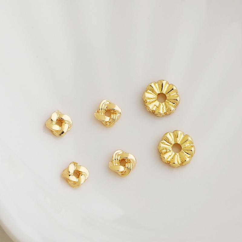 14K Gold-Plated DIY Bracelet Jewelry with Twisted Square Braided Spacers, Round Flower, and Gear Beads.