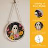 Durable Acrylic Halloween Suncatcher Jigsaw Puzzle Set, Spooky Ghost Floral Meadow Window Hanging Ornament with Metal Porch Decoration Frame & Chain,