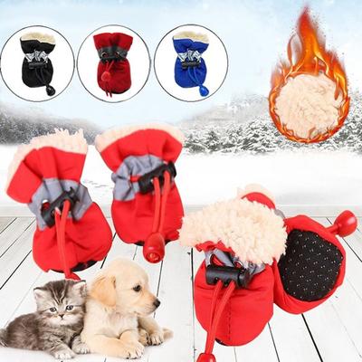 4 Stück Winter Dicke Rutschfeste Welpensocken Schuhwerk Regen Schneestiefel Wasserdicht Haustierschuhe Mit Samt Warm Hundeschuhe
