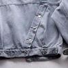Spring Plus Size Blue Deconstructable S kapucí Turn Down Collar Jean Coat Jacket Dámské volné oblečení