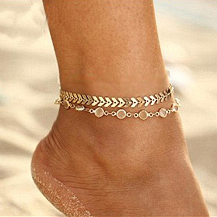 Vintage Metal Arrow Ladies Street Punk Accessories, Double Crystal Fishbone Chain Anklet