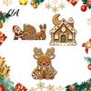Christmas Party Supplies 3Pcs Gingerbread House/Elk/Santa Claus Ornaments, Tiered Tray Decor, Festive Fireplace Ornaments Rustic Wooden Figurines for