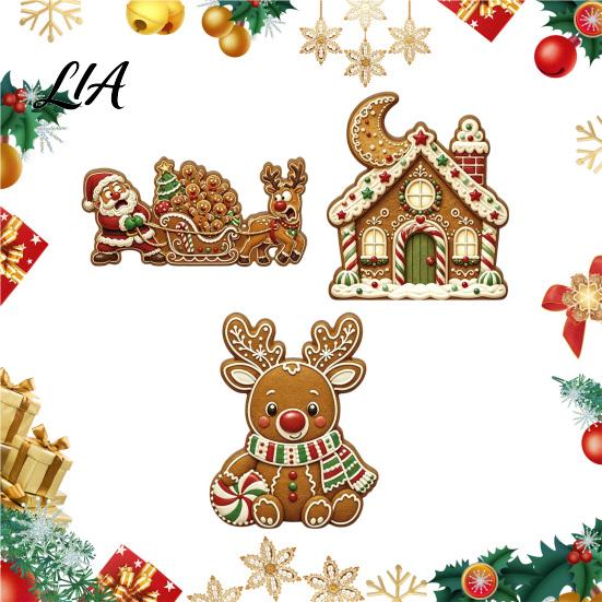 Christmas Party Supplies 3Pcs Gingerbread House/Elk/Santa Claus Ornaments, Tiered Tray Decor, Festive Fireplace Ornaments Rustic Wooden Figurines for
