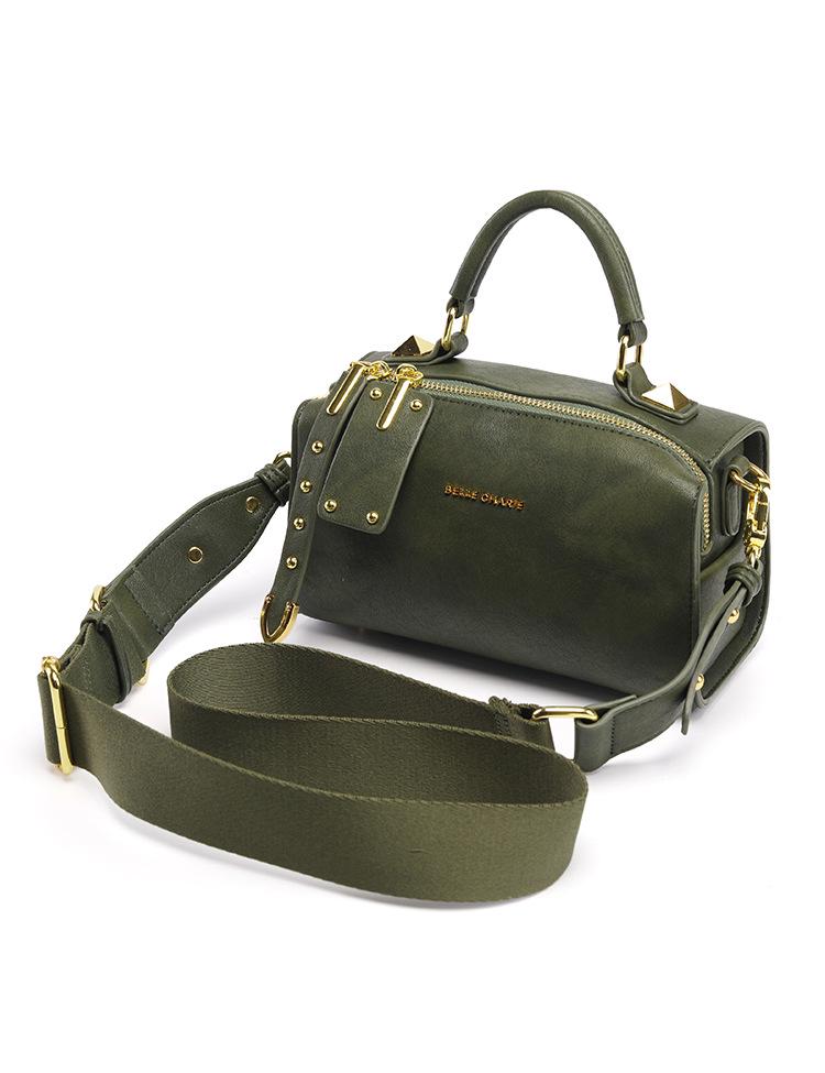 Olive Green Retro Women's Handbag with Cute Pendant - Versatile Commuter Tote