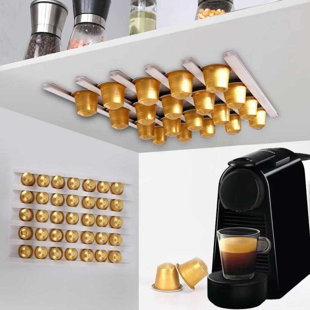 Space Efficient Coffee Capsule Holder Compatible with Multiple Capsule Brands Designed for Wall or Cabinet Mounting in Kitchen